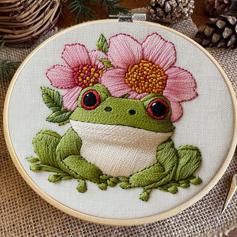Rubbyoo Embroidery Kit - Frog With Flowers |  Needlework Craft For Beginner - image 4