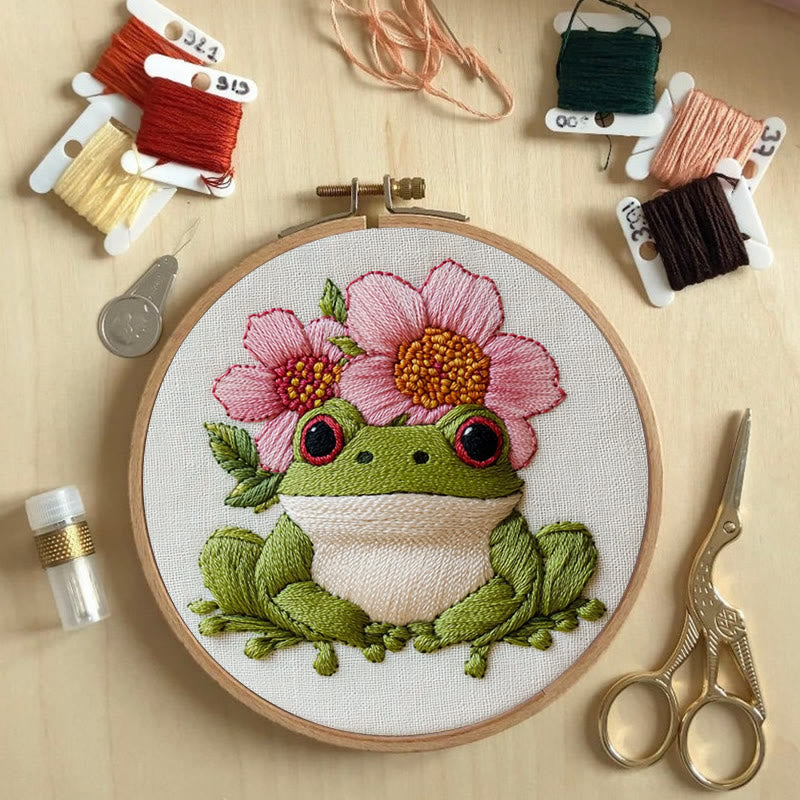 Rubbyoo Embroidery Kit - Frog With Flowers |  Needlework Craft For Beginner - image 5