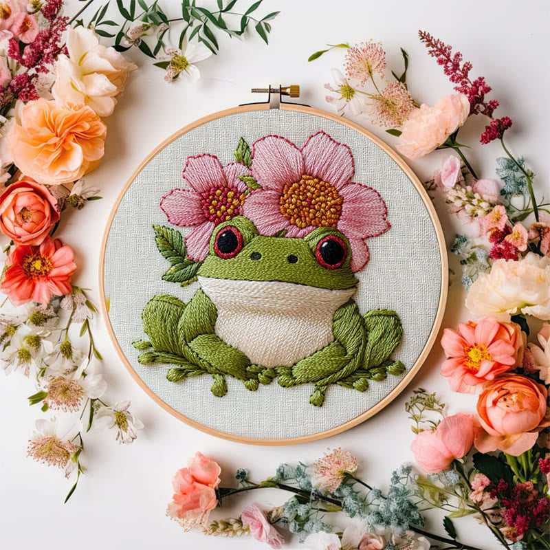 Rubbyoo Embroidery Kit - Frog With Flowers |  Needlework Craft For Beginner - image 2