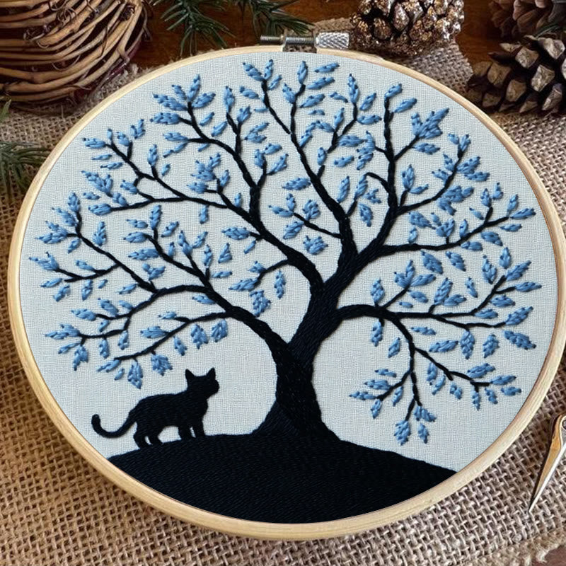 Rubbyoo Embroidery Kit - Fantasy Blue Tree And Black Cat | Diy Craft Kit - image 3