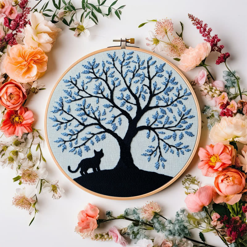 Rubbyoo Embroidery Kit - Fantasy Blue Tree And Black Cat | Diy Craft Kit - image 4