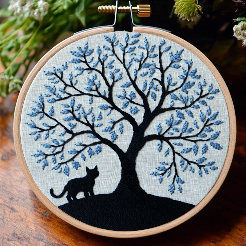 Rubbyoo Embroidery Kit - Fantasy Blue Tree And Black Cat | Diy Craft Kit - image 2