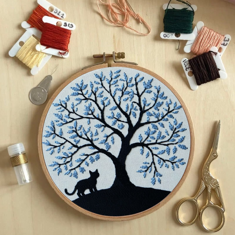 Rubbyoo Embroidery Kit - Fantasy Blue Tree And Black Cat | Diy Craft Kit - image 6