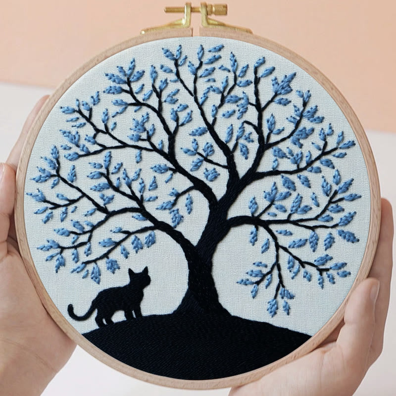 Rubbyoo Embroidery Kit - Fantasy Blue Tree And Black Cat | Diy Craft Kit - image 5