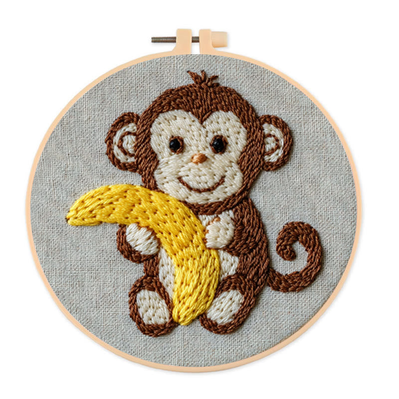 Rubbyoo Embroidery Kit - Happy Monkey | Animal | Beginner Friendly - 20*20cm - image 0