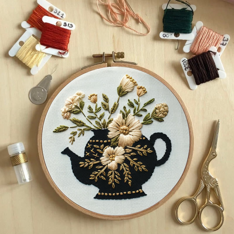 Rubbyoo Embroidery Kit - Black Teapot With Flowers | Diy Needlework Craft - image 7