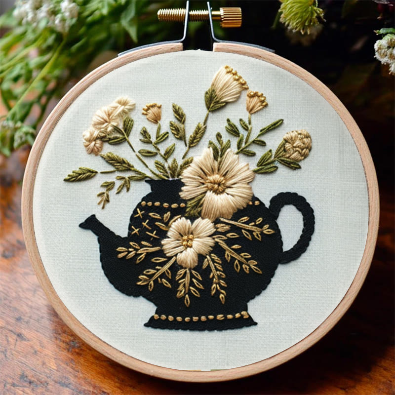 Rubbyoo Embroidery Kit - Black Teapot With Flowers | Diy Needlework Craft - image 6