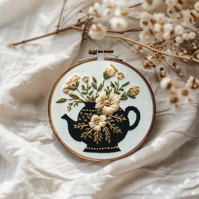 Rubbyoo Embroidery Kit - Black Teapot With Flowers | Diy Needlework Craft - image 4