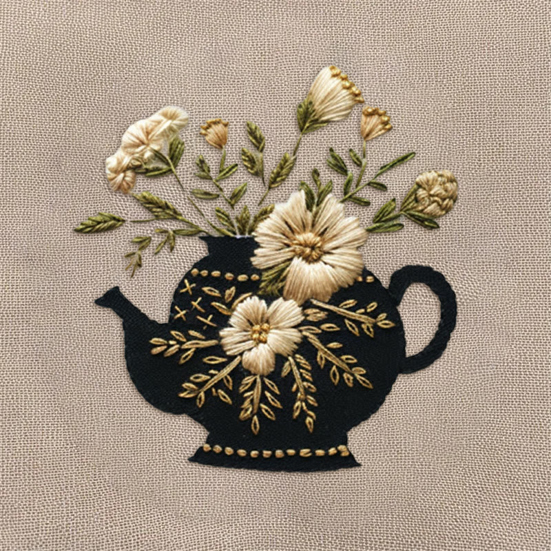 Rubbyoo Embroidery Kit - Black Teapot With Flowers | Diy Needlework Craft - image 9