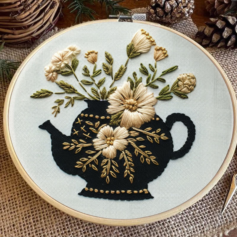 Rubbyoo Embroidery Kit - Black Teapot With Flowers | Diy Needlework Craft - image 5