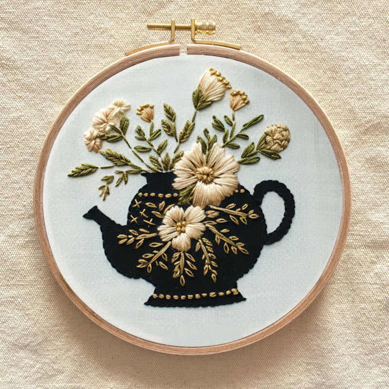 Rubbyoo Embroidery Kit - Black Teapot With Flowers | Diy Needlework Craft - image 8