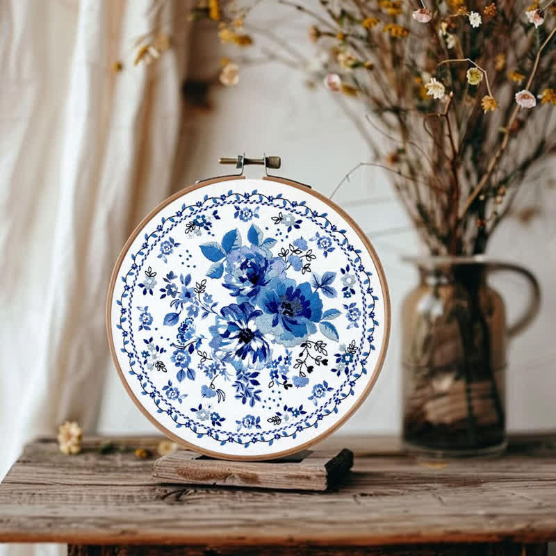 Rubbyoo Embroidery Kit - Blue Floral | New home gifts - image 1