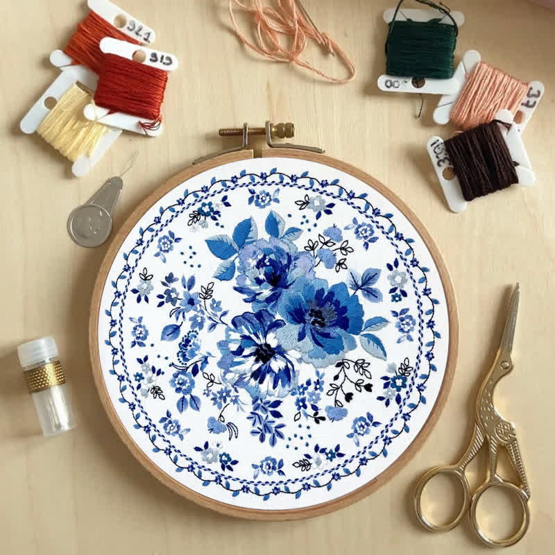 Rubbyoo Embroidery Kit - Blue Floral | New home gifts - image 3