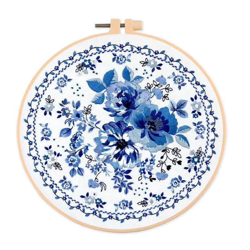 Rubbyoo Embroidery Kit - Blue Floral | New home gifts - 20*20cm - image 0