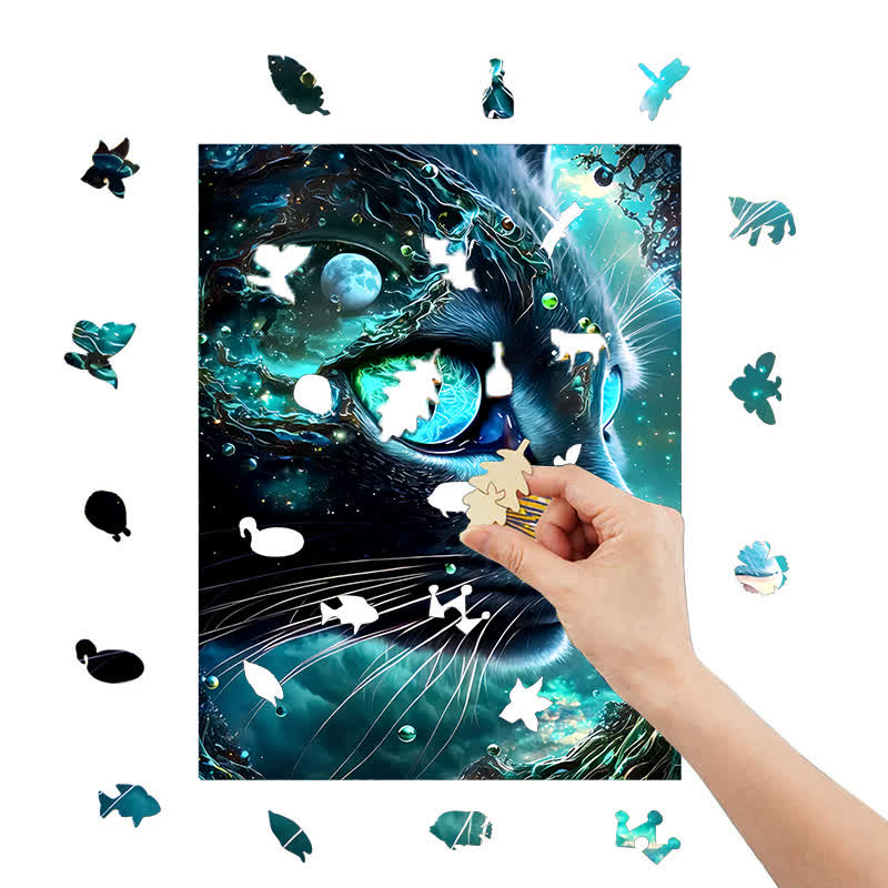 Mysterious Galaxy Cat - Wooden Jigsaw Puzzle - image 3