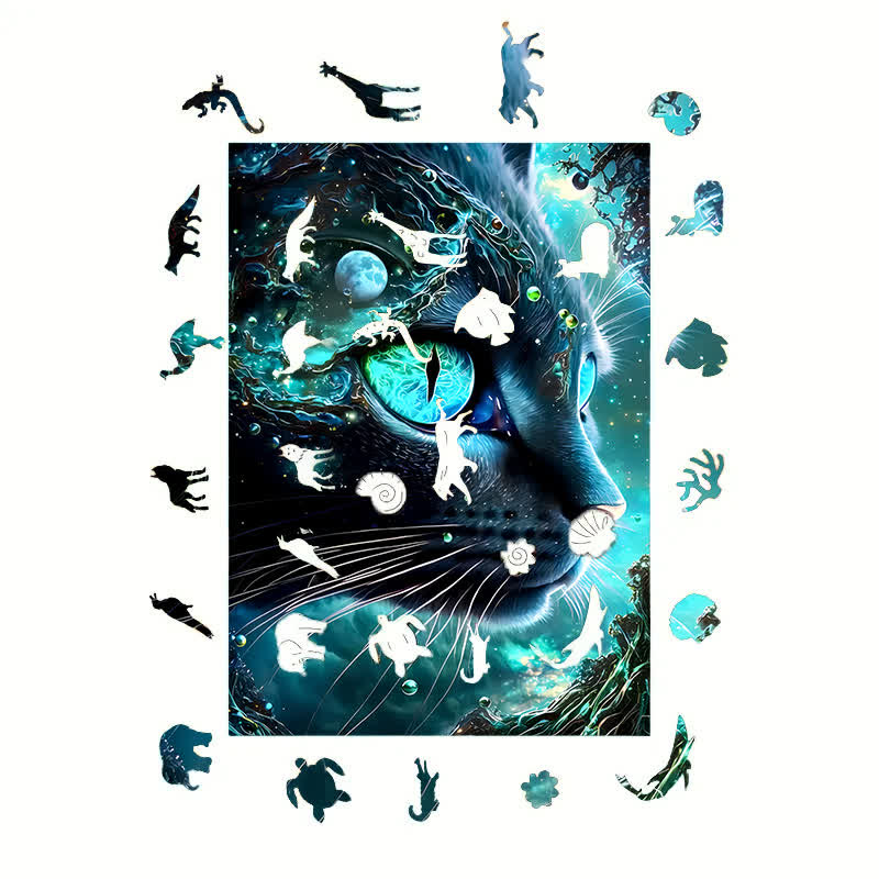 Mysterious Galaxy Cat - Wooden Jigsaw Puzzle - image 1