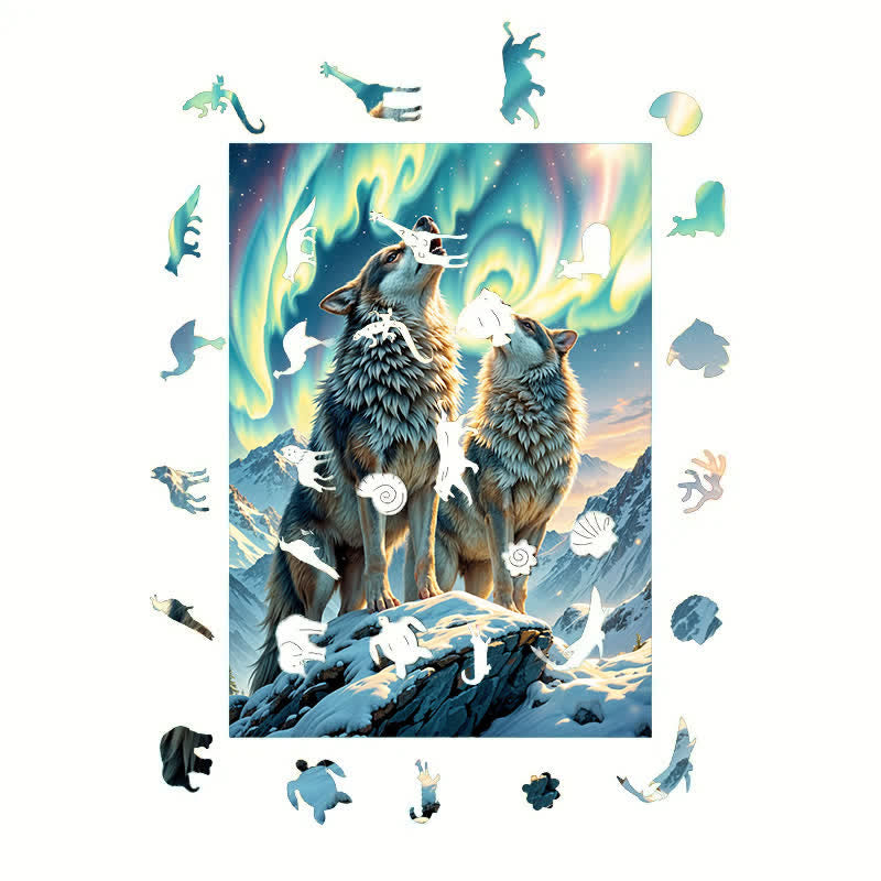 Wolves In The Northern Lights - Wooden Jigsaw Puzzle - image 5
