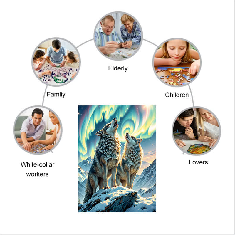 Wolves In The Northern Lights - Wooden Jigsaw Puzzle - image 3