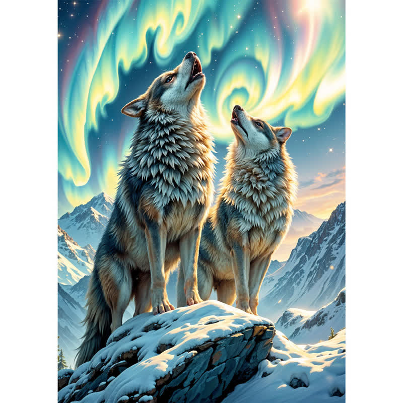 Wolves In The Northern Lights - Wooden Jigsaw Puzzle - A3 - Wooden Gift Packaging - image 0
