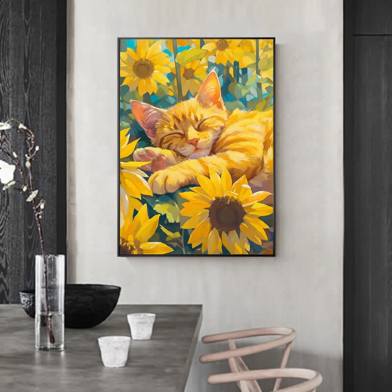 Brown Tabby Cat In Sunflower Field - Wooden Jigsaw Puzzle - image 2