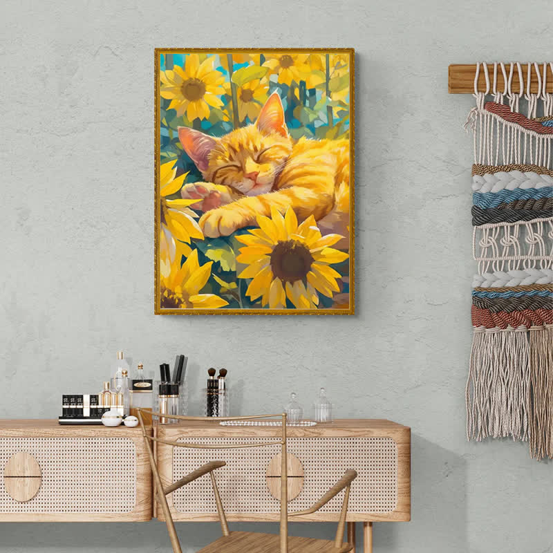 Brown Tabby Cat In Sunflower Field - Wooden Jigsaw Puzzle - image 8