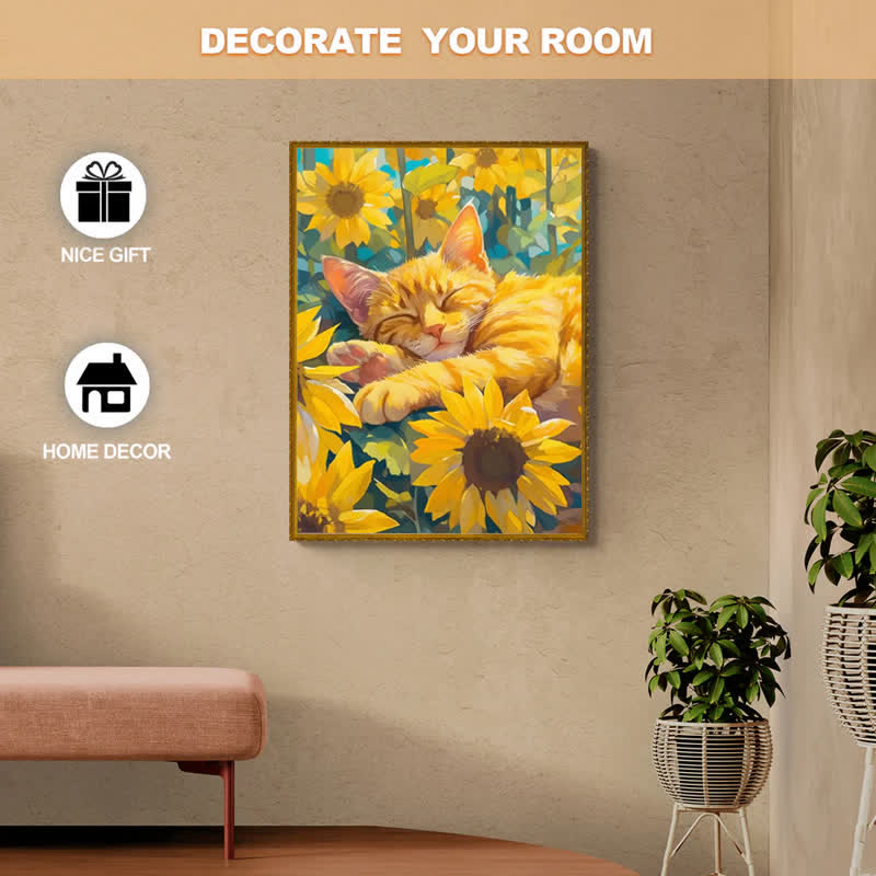 Brown Tabby Cat In Sunflower Field - Wooden Jigsaw Puzzle - image 7