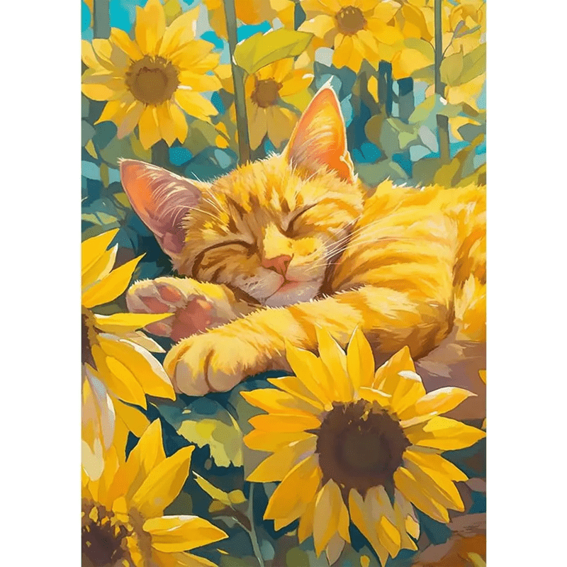 Brown Tabby Cat In Sunflower Field - Wooden Jigsaw Puzzle - A3 - Wooden Gift Packaging - image 0