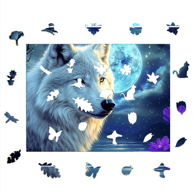 Lone Wolf in the Moonlight - Wooden Jigsaw Puzzle - image 7