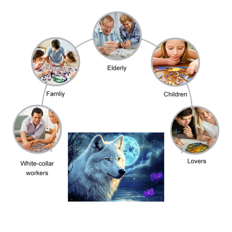 Lone Wolf in the Moonlight - Wooden Jigsaw Puzzle - image 1