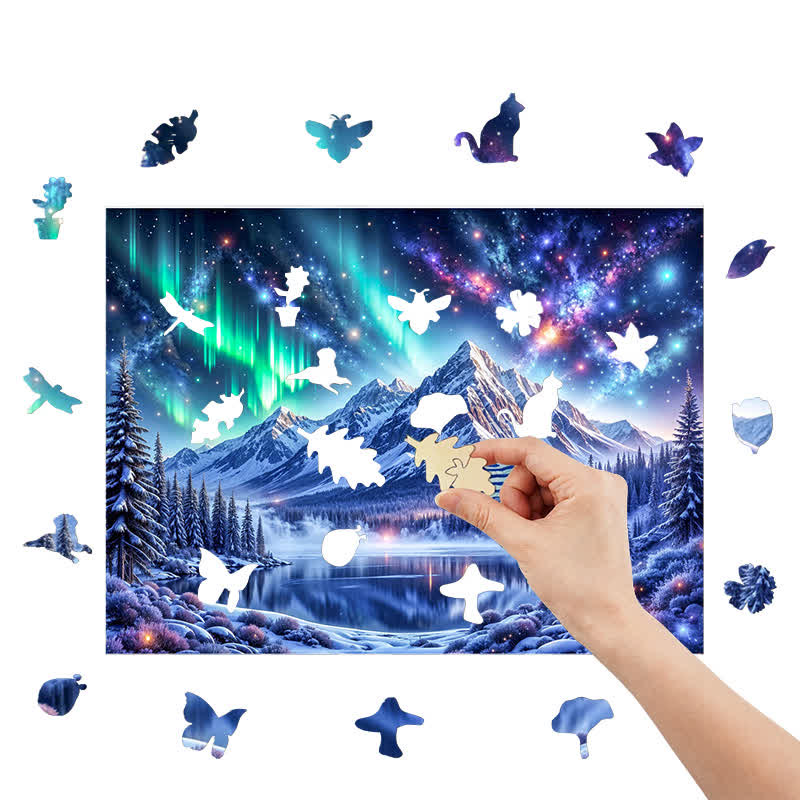 Northern Lights In The Mountains - Wooden Jigsaw Puzzle - image 7
