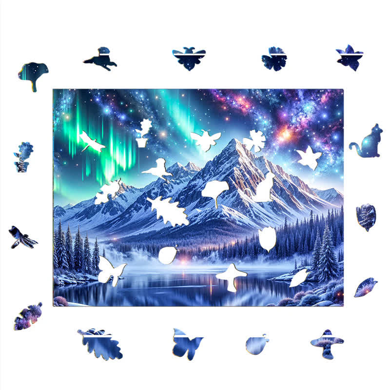 Northern Lights In The Mountains - Wooden Jigsaw Puzzle - image 3