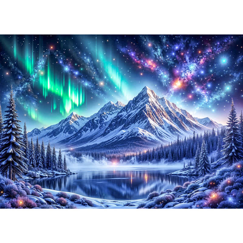 Northern Lights In The Mountains - Wooden Jigsaw Puzzle - A3 - Wooden Gift Packaging - image 0