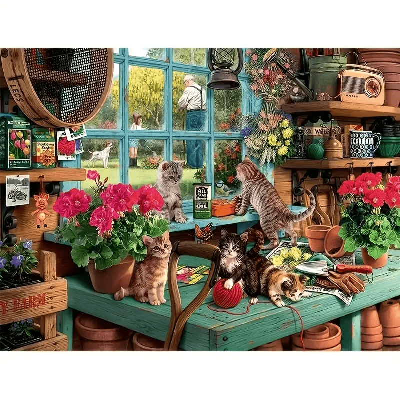 Cat And Gardening - Wooden Jigsaw Puzzle - A3 - Wooden Gift Packaging - image 0