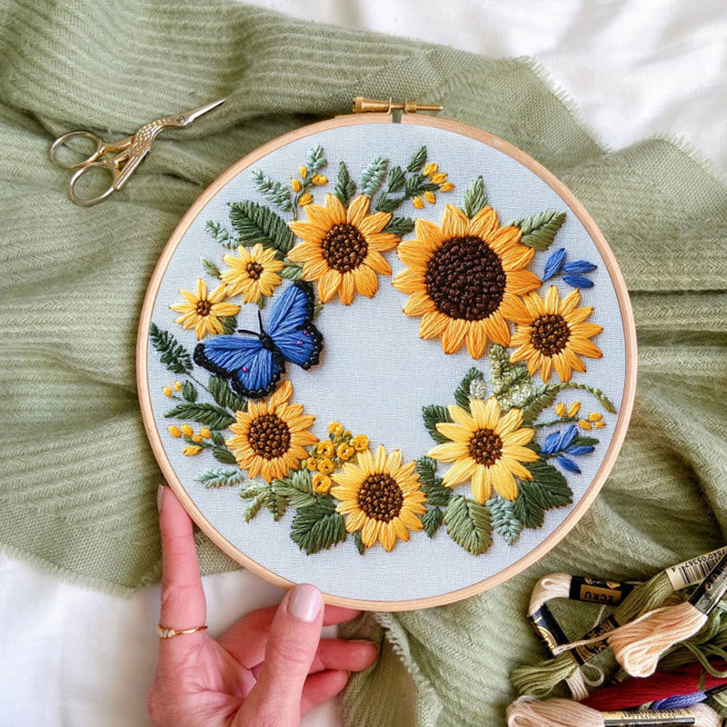 Rubbyoo Embroidery Kit - Sunflowers Wreath And Butterfly | Needlework Gifts - image 1