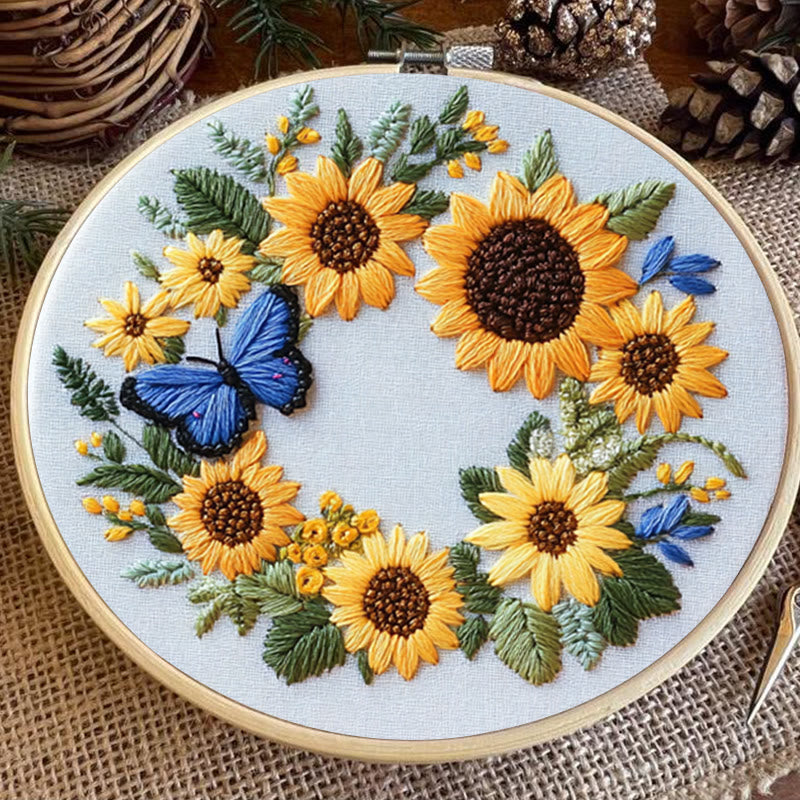Rubbyoo Embroidery Kit - Sunflowers Wreath And Butterfly | Needlework Gifts - image 2