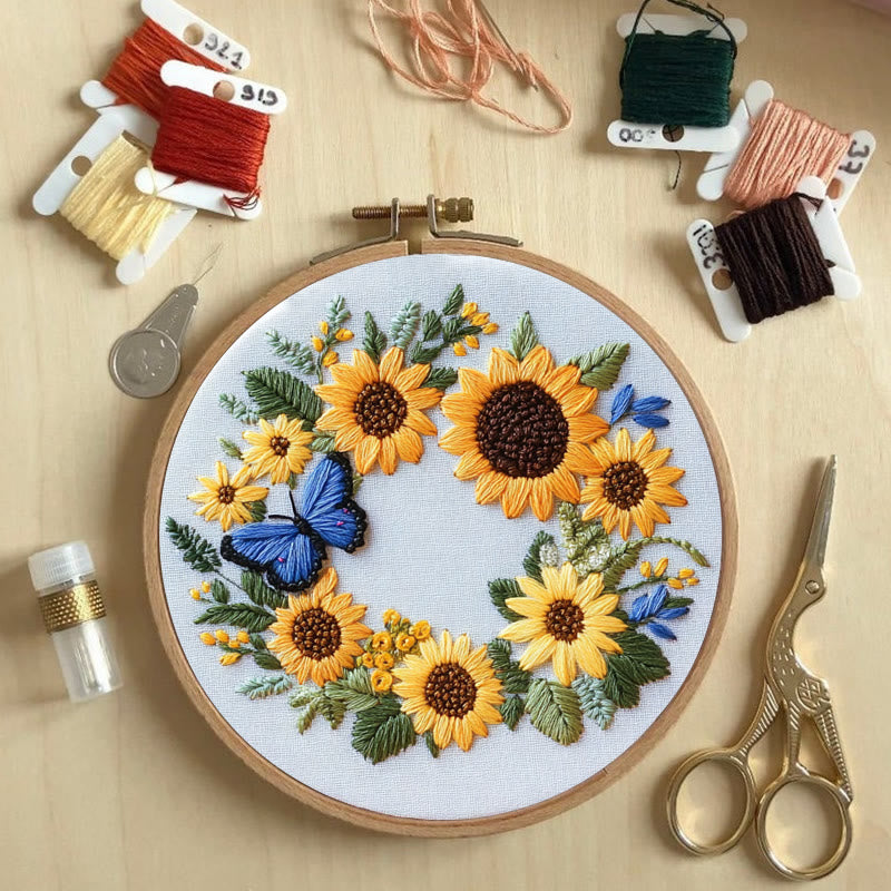 Rubbyoo Embroidery Kit - Sunflowers Wreath And Butterfly | Needlework Gifts - image 8