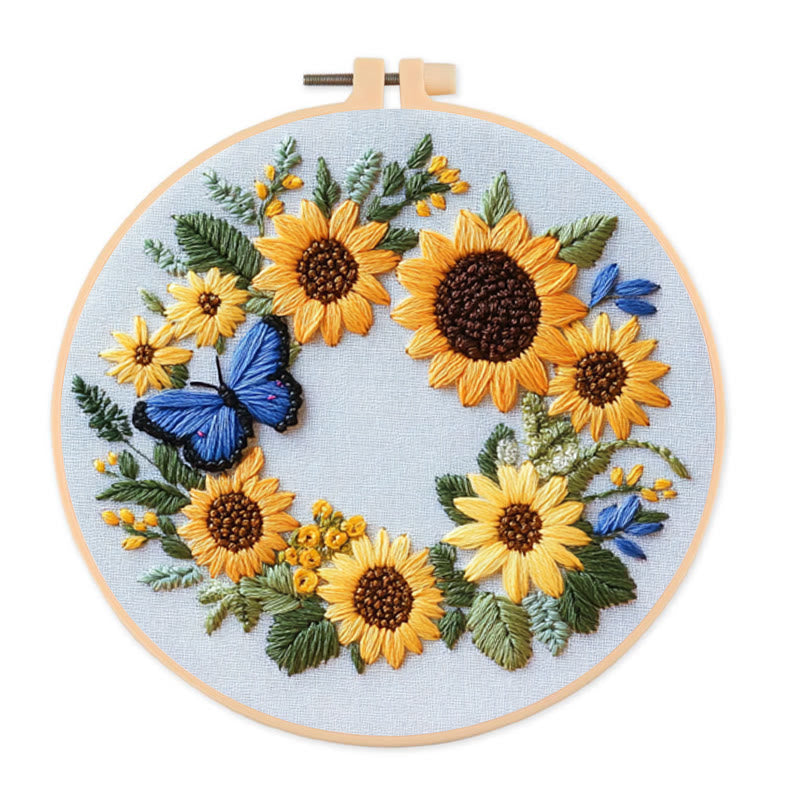 Rubbyoo Embroidery Kit - Sunflowers Wreath And Butterfly | Needlework Gifts - 20*20cm - image 0