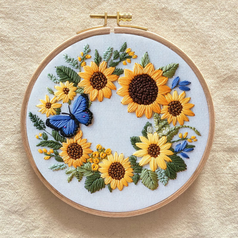 Rubbyoo Embroidery Kit - Sunflowers Wreath And Butterfly | Needlework Gifts - image 4