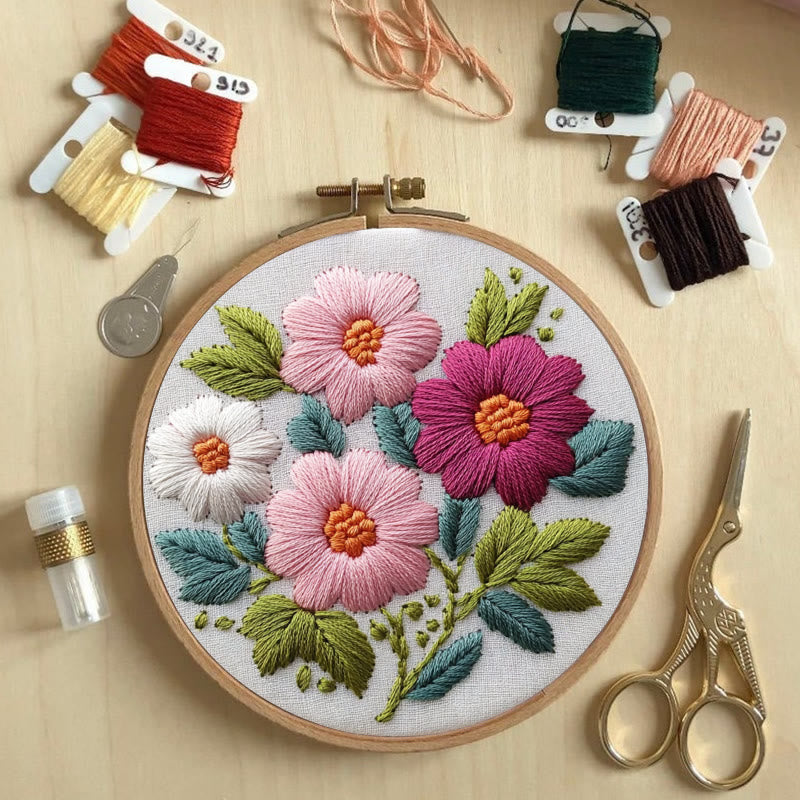 Rubbyoo Embroidery Kit - Colourful Flowers | Needlework Craft Kits - image 1