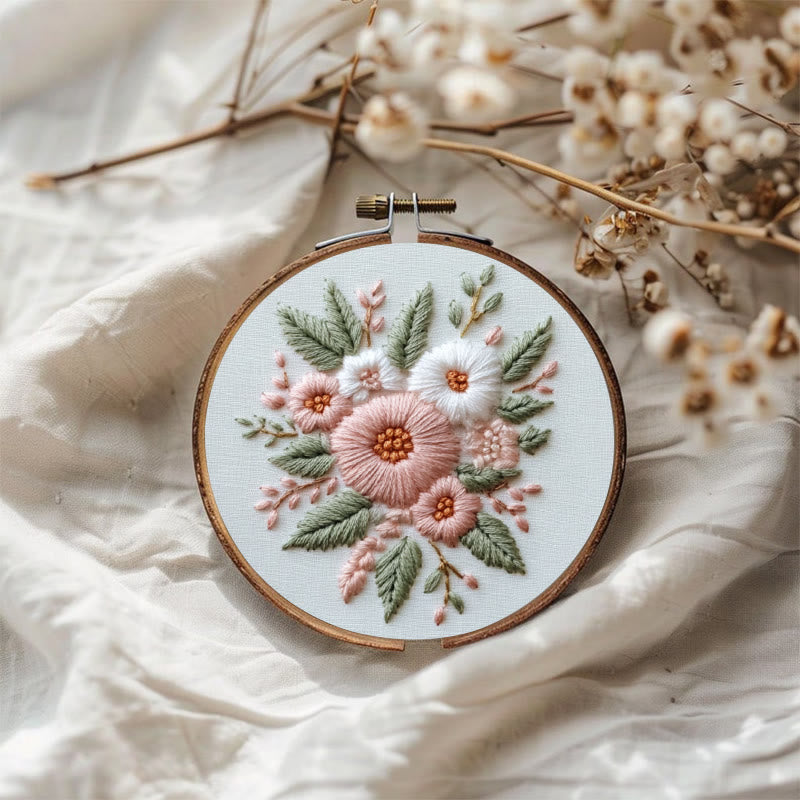 Rubbyoo Embroidery Kit - Pink And White Flower |  Diy Handmade Gifts - image 2