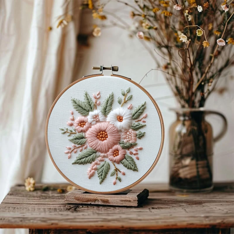 Rubbyoo Embroidery Kit - Pink And White Flower |  Diy Handmade Gifts - image 3