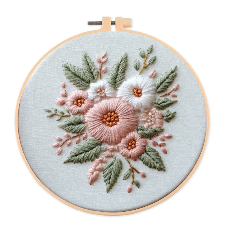 Rubbyoo Embroidery Kit - Pink And White Flower |  Diy Handmade Gifts - 20*20cm - image 0