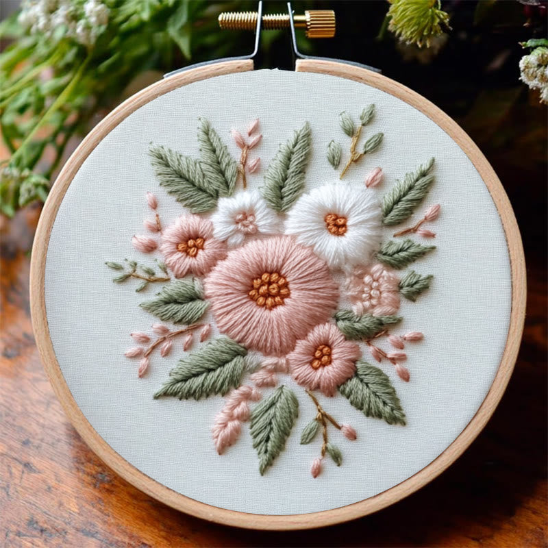 Rubbyoo Embroidery Kit - Pink And White Flower |  Diy Handmade Gifts - image 6