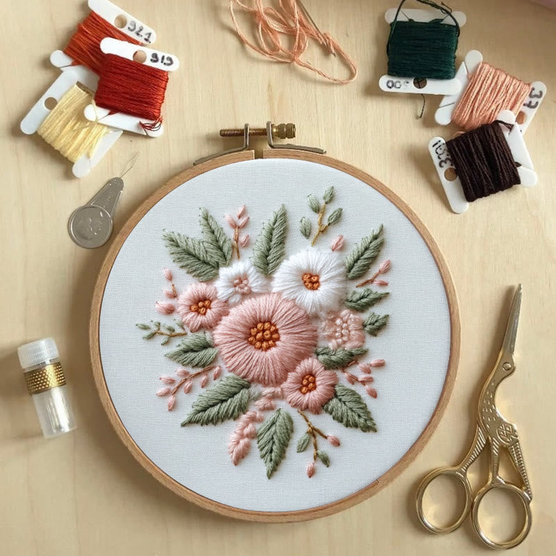 Rubbyoo Embroidery Kit - Pink And White Flower |  Diy Handmade Gifts - image 4