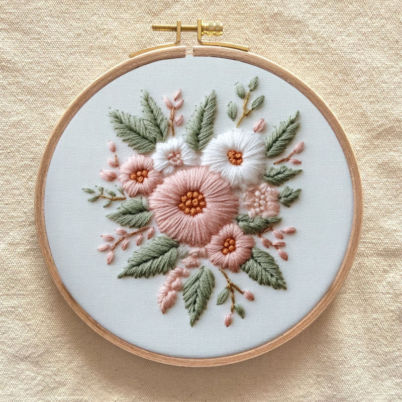 Rubbyoo Embroidery Kit - Pink And White Flower |  Diy Handmade Gifts - image 7
