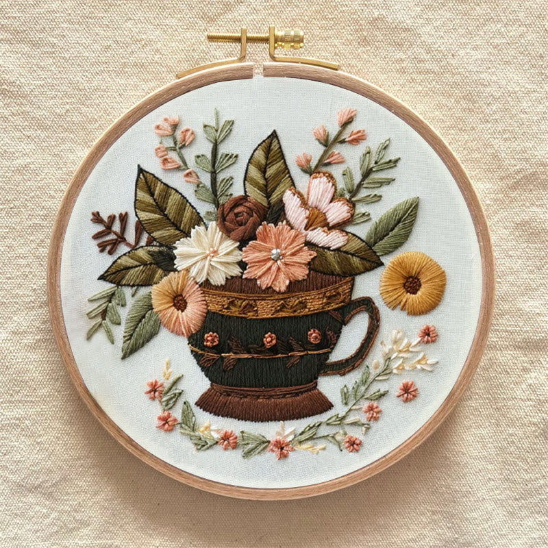 Rubbyoo Embroidery Kit - Coffee Cup With Flowers |  Diy Handmade Gifts - image 8