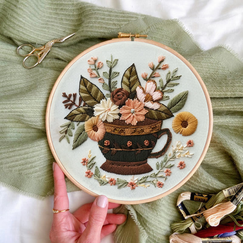 Rubbyoo Embroidery Kit - Coffee Cup With Flowers |  Diy Handmade Gifts - image 6