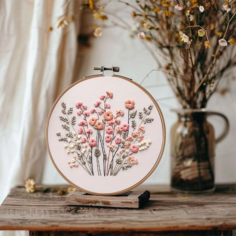 Rubbyoo Embroidery Kit - Pink Wildflowers | Floral | Diy Handmake Gifts - image 2
