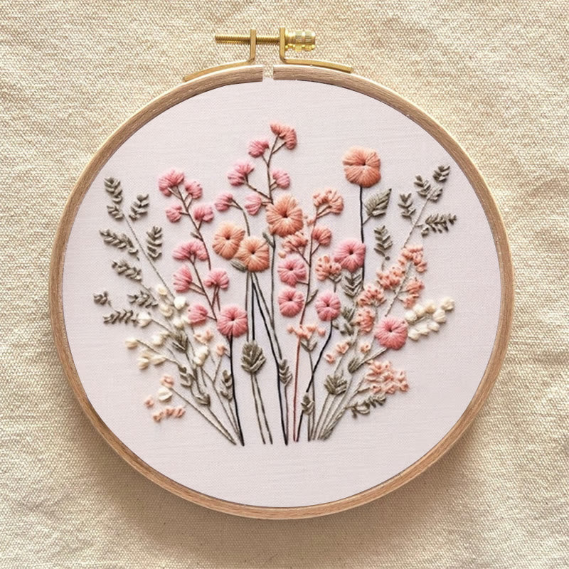 Rubbyoo Embroidery Kit - Pink Wildflowers | Floral | Diy Handmake Gifts - image 1