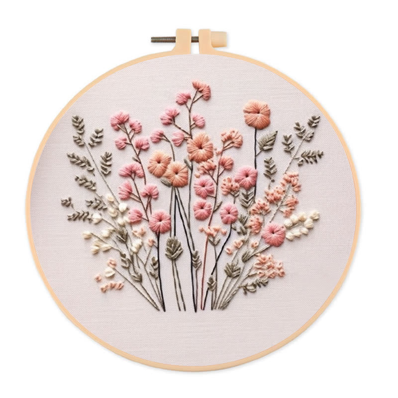 Rubbyoo Embroidery Kit - Pink Wildflowers | Floral | Diy Handmake Gifts - 20*20cm - image 0